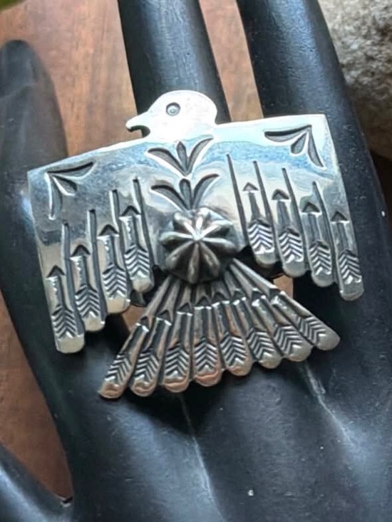 Jewelry - Navajo Sterling Silver Thunderbird Stamped Adjustable Ring Sunshine Reeves
